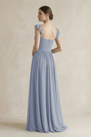 Sweetheart Chiffon Ruffled A - Line Corset Bridesmaid Dress in Twilight - KissProm Bridesmaid Dresses