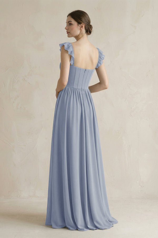 Sweetheart Chiffon Ruffled A - Line Corset Bridesmaid Dress in Twilight - KissProm Bridesmaid Dresses