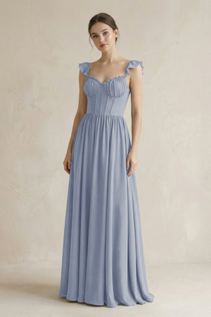 Sweetheart Chiffon Ruffled A - Line Corset Bridesmaid Dress in Twilight - KissProm Bridesmaid Dresses