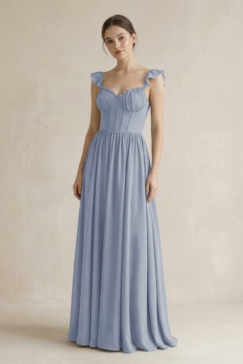 Sweetheart Chiffon Ruffled A - Line Corset Bridesmaid Dress in Twilight - KissProm Bridesmaid Dresses