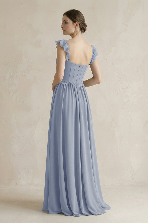 Sweetheart Chiffon Ruffled A - Line Corset Bridesmaid Dress in Twilight - KissProm Bridesmaid Dresses