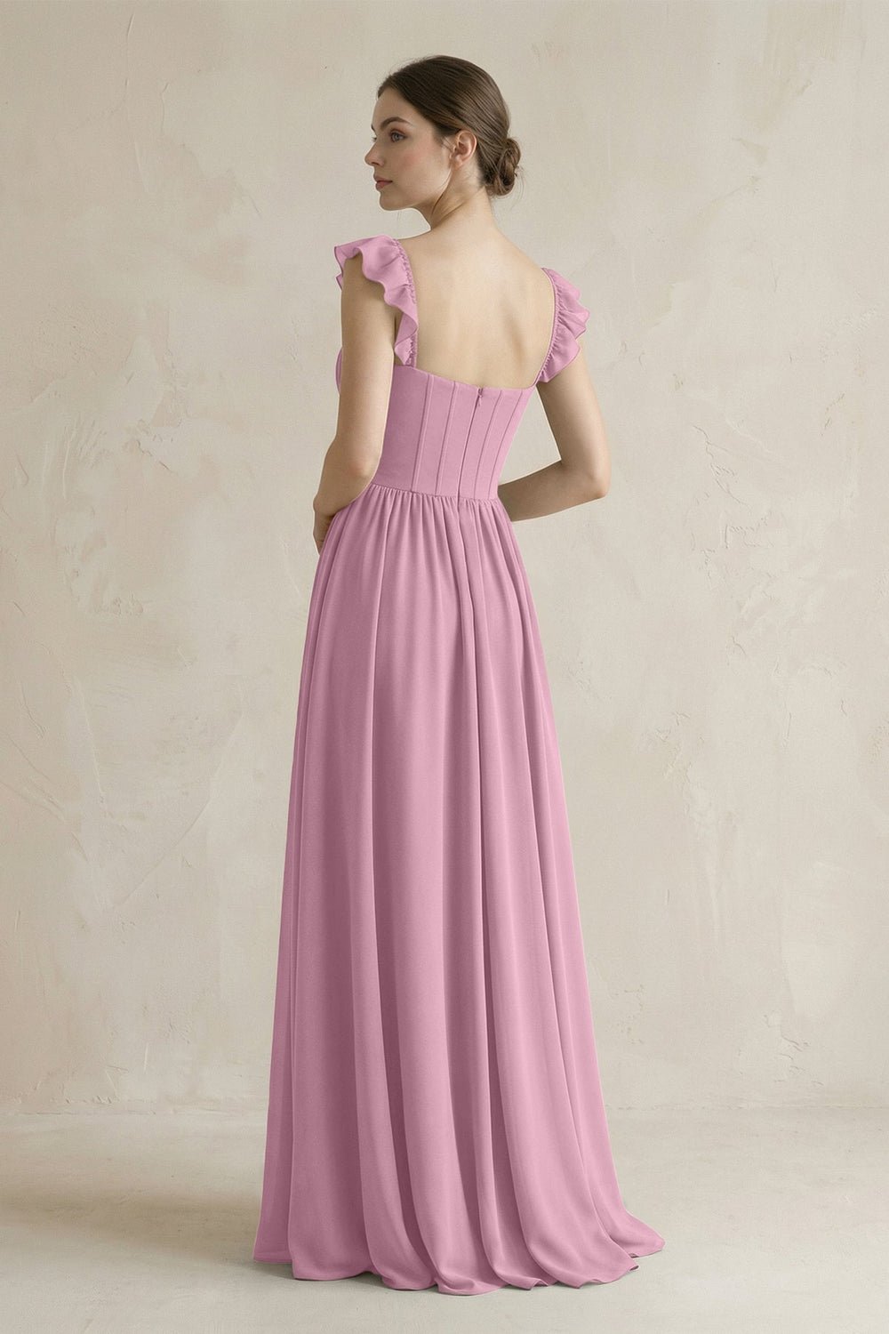 Sweetheart Chiffon Ruffled A - Line Corset Bridesmaid Dress in Vintage Mauve - KissProm Bridesmaid Dresses