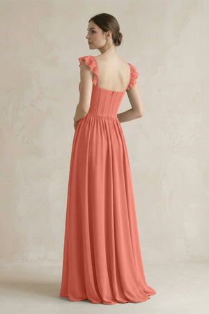 Sweetheart Chiffon Ruffled A - Line Corset Bridesmaid Dress in Wild Rose - KissProm Bridesmaid Dresses