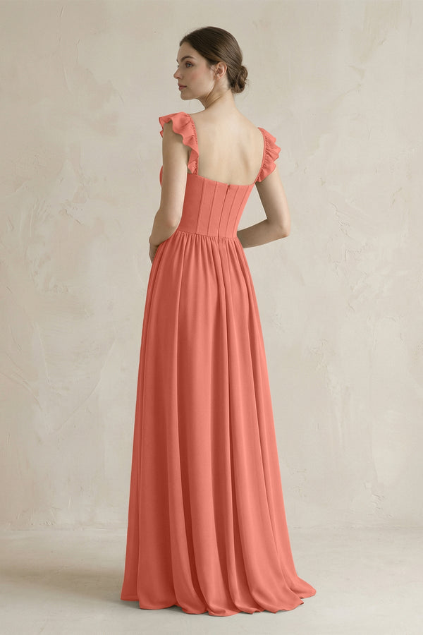 Sweetheart Chiffon Ruffled A - Line Corset Bridesmaid Dress in Wild Rose - KissProm Bridesmaid Dresses