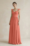 Sweetheart Chiffon Ruffled A - Line Corset Bridesmaid Dress in Wild Rose - KissProm Bridesmaid Dresses