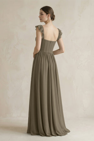 Sweetheart Chiffon Ruffled A - Line Corset Bridesmaid Dress in Willow Green - KissProm Bridesmaid Dresses