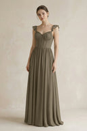 Sweetheart Chiffon Ruffled A - Line Corset Bridesmaid Dress in Willow Green - KissProm Bridesmaid Dresses