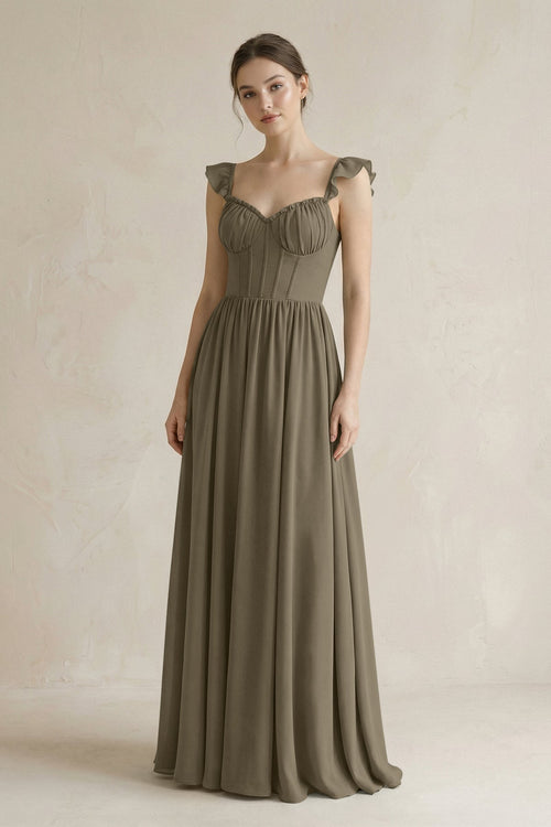 Sweetheart Chiffon Ruffled A - Line Corset Bridesmaid Dress in Willow Green - KissProm Bridesmaid Dresses