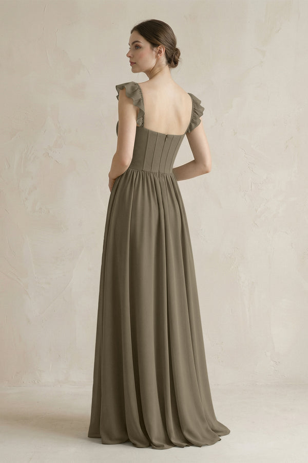 Sweetheart Chiffon Ruffled A - Line Corset Bridesmaid Dress in Willow Green - KissProm Bridesmaid Dresses