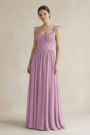 Sweetheart Chiffon Ruffled A - Line Corset Bridesmaid Dress in Wisteria - KissProm Bridesmaid Dresses