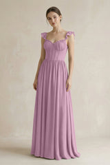 Sweetheart Chiffon Ruffled A - Line Corset Bridesmaid Dress in Wisteria - KissProm Bridesmaid Dresses