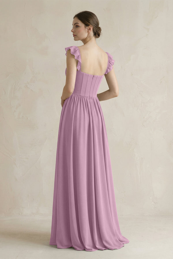 Sweetheart Chiffon Ruffled A - Line Corset Bridesmaid Dress in Wisteria - KissProm Bridesmaid Dresses