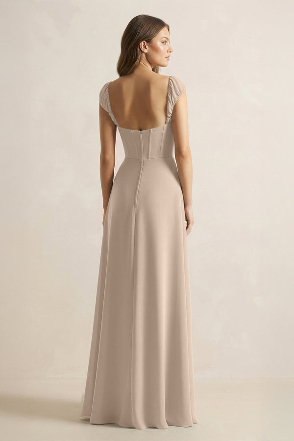 Sweetheart Corset A - Line Chiffon Bridesmaid Dress in Almond - KissProm Bridesmaid Dresses