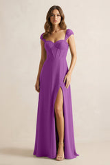 Sweetheart Corset A - Line Chiffon Bridesmaid Dress in Amethyst - KissProm Bridesmaid Dresses
