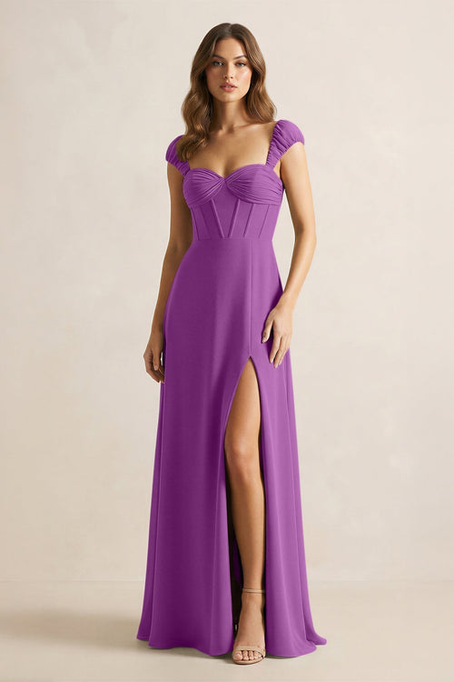 Sweetheart Corset A - Line Chiffon Bridesmaid Dress in Amethyst - KissProm Bridesmaid Dresses