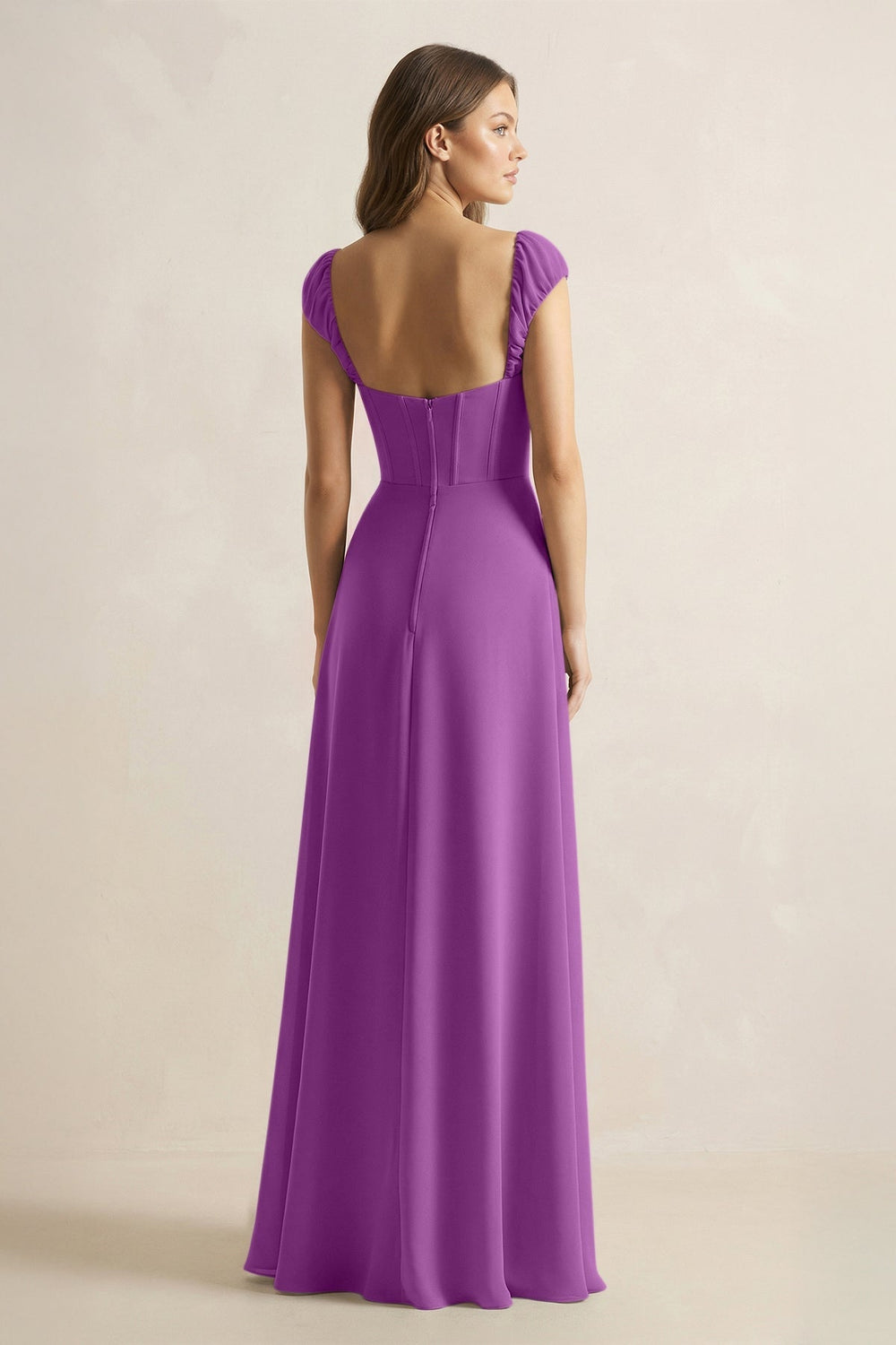 Sweetheart Corset A - Line Chiffon Bridesmaid Dress in Amethyst - KissProm Bridesmaid Dresses