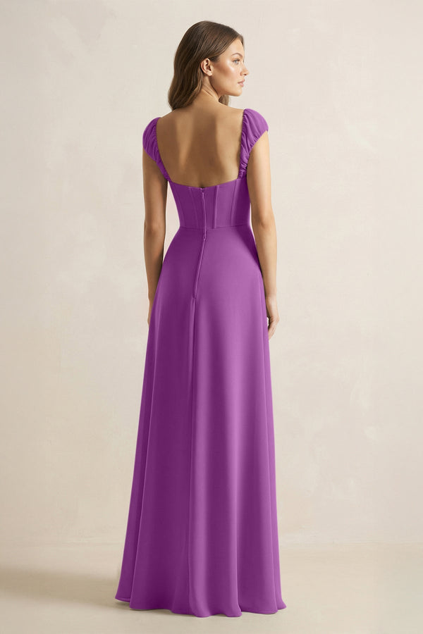 Sweetheart Corset A - Line Chiffon Bridesmaid Dress in Amethyst - KissProm Bridesmaid Dresses