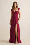 Sweetheart Corset A - Line Chiffon Bridesmaid Dress in Berry - KissProm Bridesmaid Dresses