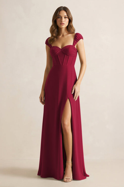 Sweetheart Corset A - Line Chiffon Bridesmaid Dress in Berry - KissProm Bridesmaid Dresses
