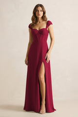 Sweetheart Corset A - Line Chiffon Bridesmaid Dress in Berry - KissProm Bridesmaid Dresses