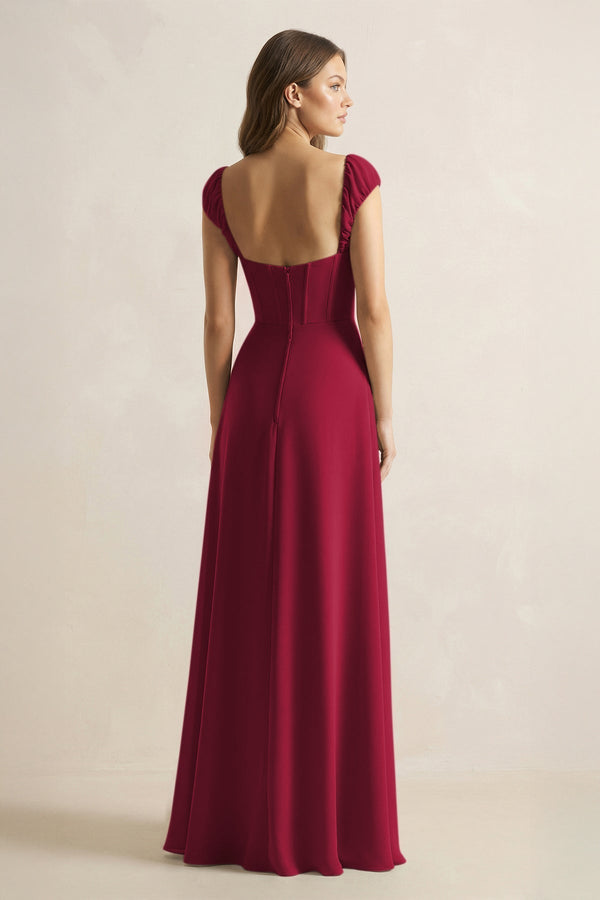 Sweetheart Corset A - Line Chiffon Bridesmaid Dress in Berry - KissProm Bridesmaid Dresses