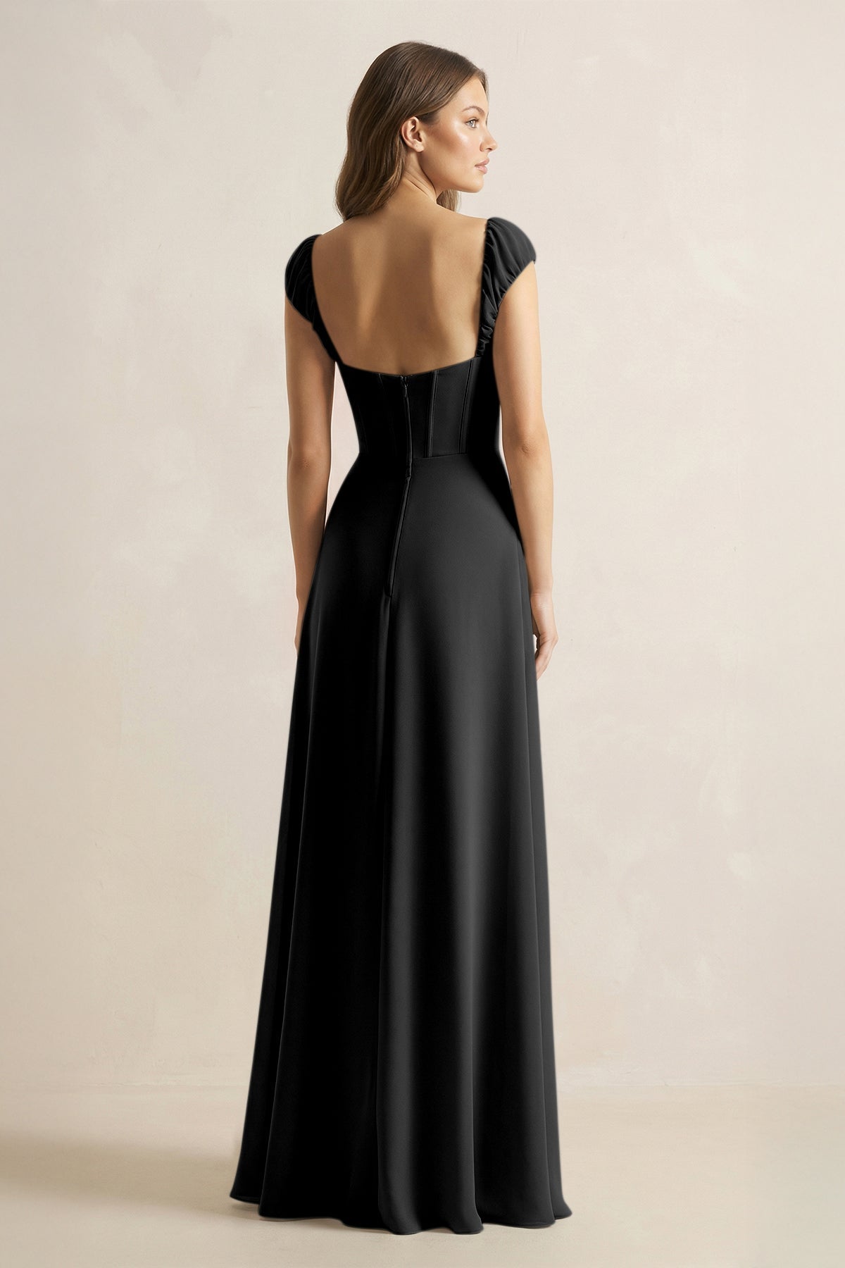 KissProm Sweetheart Corset A-Line Chiffon Bridesmaid Dress in Black, Black / 6