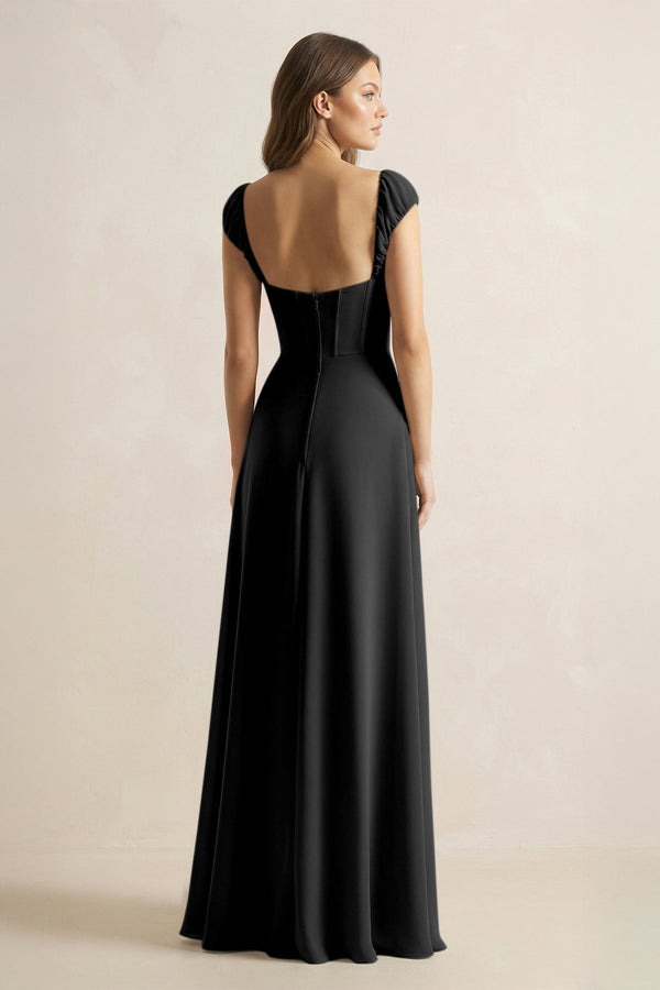 Sweetheart Corset A - Line Chiffon Bridesmaid Dress in Black - KissProm Bridesmaid Dresses