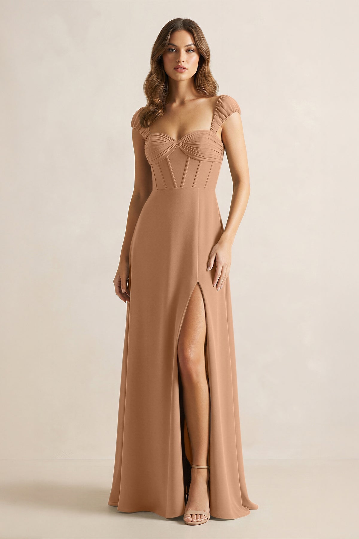 KissProm Sweetheart Corset A-Line Chiffon Bridesmaid Dress in Bronzer, Bronzer / 18