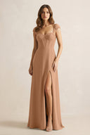Sweetheart Corset A - Line Chiffon Bridesmaid Dress in Bronzer - KissProm Bridesmaid Dresses