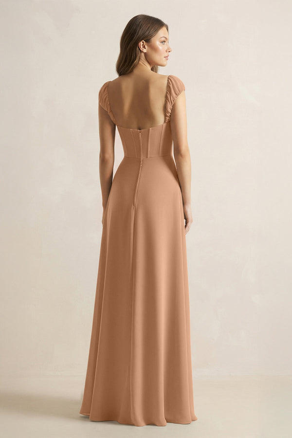 Sweetheart Corset A - Line Chiffon Bridesmaid Dress in Bronzer - KissProm Bridesmaid Dresses