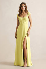 Sweetheart Corset A - Line Chiffon Bridesmaid Dress in Buttercup - KissProm Bridesmaid Dresses