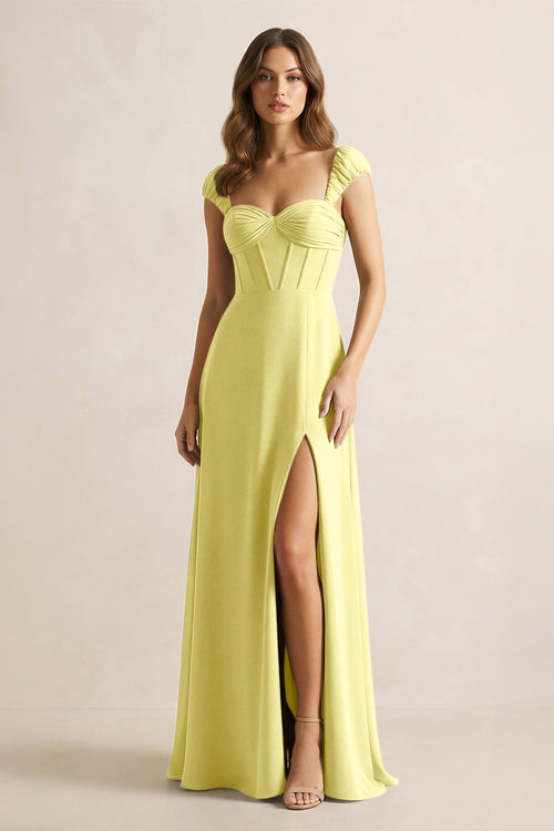 Sweetheart Corset A - Line Chiffon Bridesmaid Dress in Buttercup - KissProm Bridesmaid Dresses