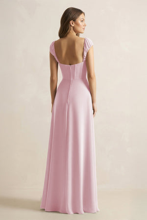 Sweetheart Corset A - Line Chiffon Bridesmaid Dress in Candy Pink - KissProm Bridesmaid Dresses
