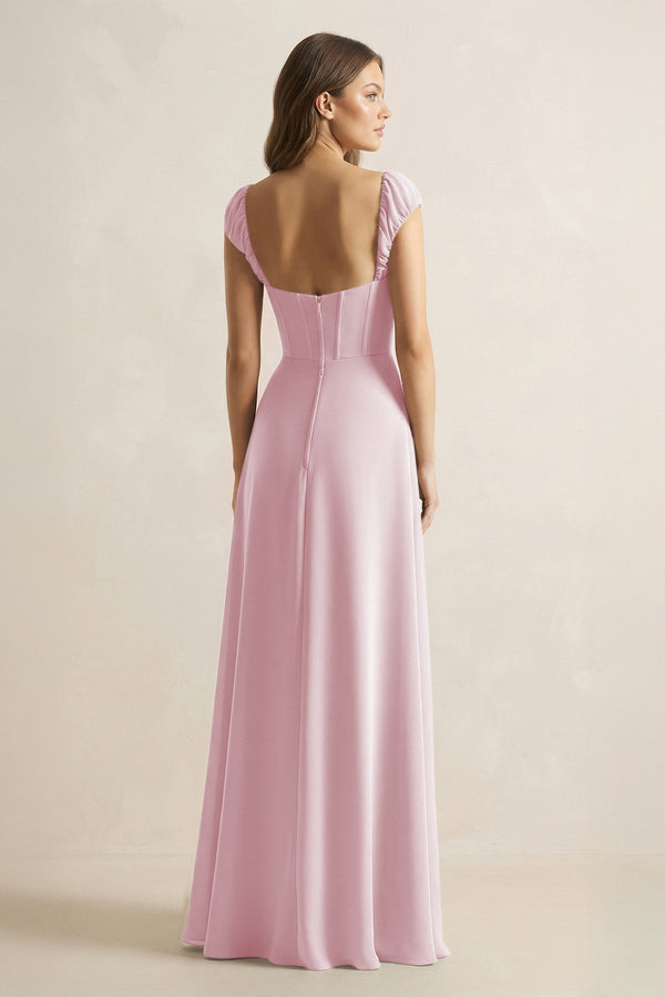 Sweetheart Corset A - Line Chiffon Bridesmaid Dress in Candy Pink - KissProm Bridesmaid Dresses