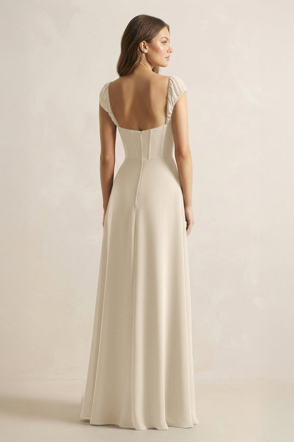 Sweetheart Corset A - Line Chiffon Bridesmaid Dress in Champagne - KissProm Bridesmaid Dresses