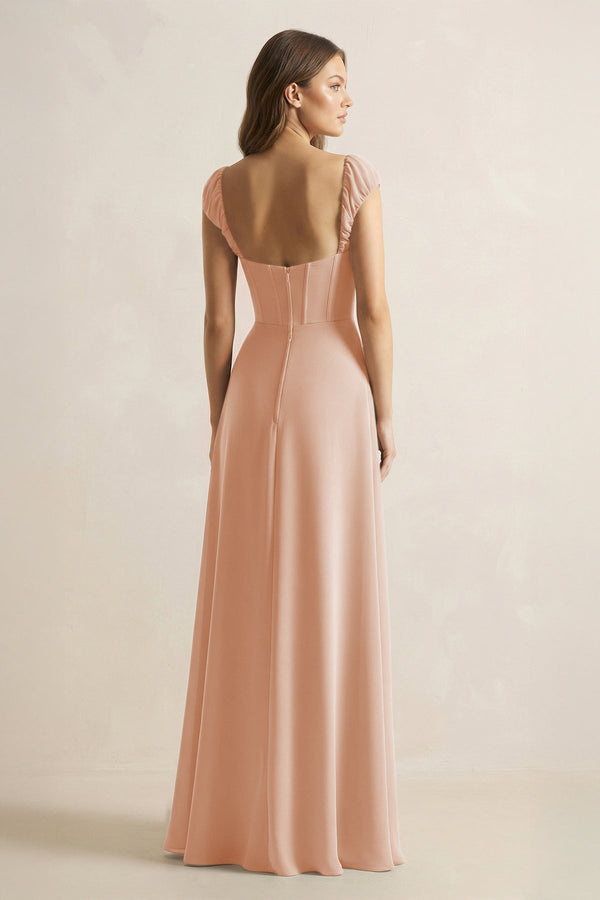 Sweetheart Corset A - Line Chiffon Bridesmaid Dress in Champagne Rose - KissProm Bridesmaid Dresses