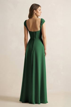 Sweetheart Corset A - Line Chiffon Bridesmaid Dress in Dark Green - KissProm Bridesmaid Dresses