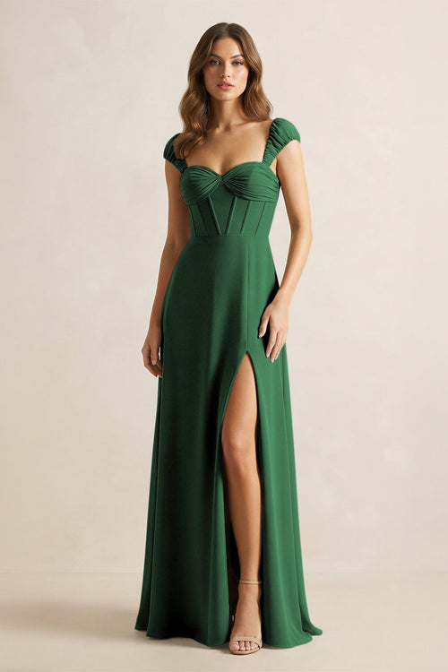 Sweetheart Corset A - Line Chiffon Bridesmaid Dress in Dark Green - KissProm Bridesmaid Dresses