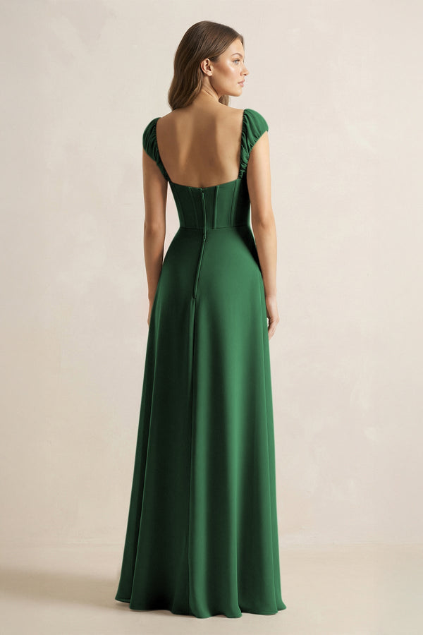 Sweetheart Corset A - Line Chiffon Bridesmaid Dress in Dark Green - KissProm Bridesmaid Dresses