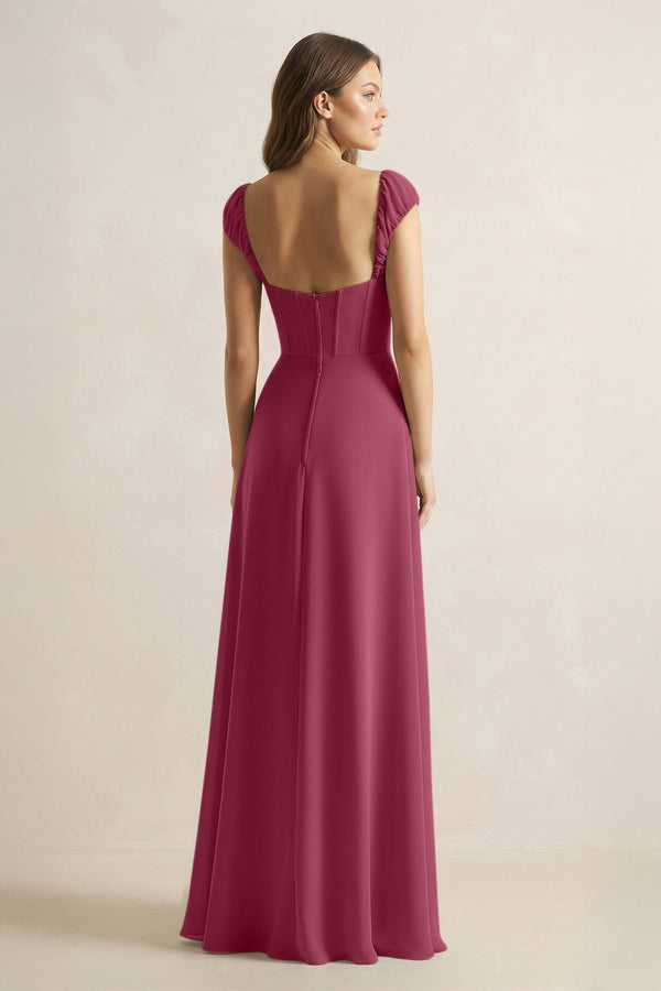 Sweetheart Corset A - Line Chiffon Bridesmaid Dress in Desert Rose - KissProm Bridesmaid Dresses