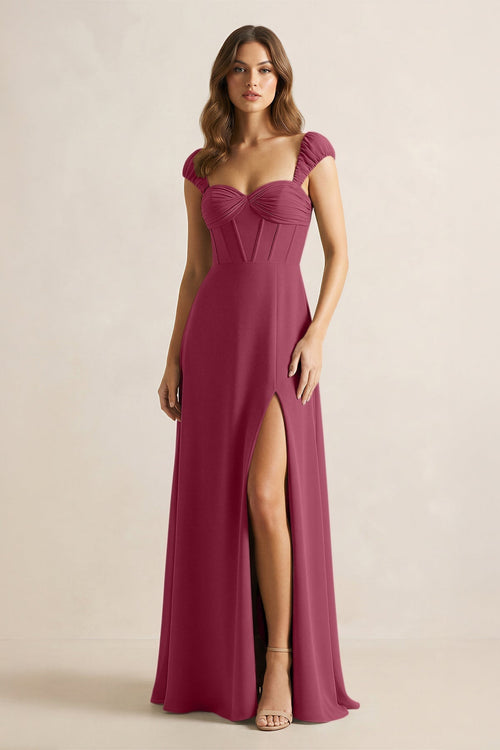 Sweetheart Corset A - Line Chiffon Bridesmaid Dress in Desert Rose - KissProm Bridesmaid Dresses