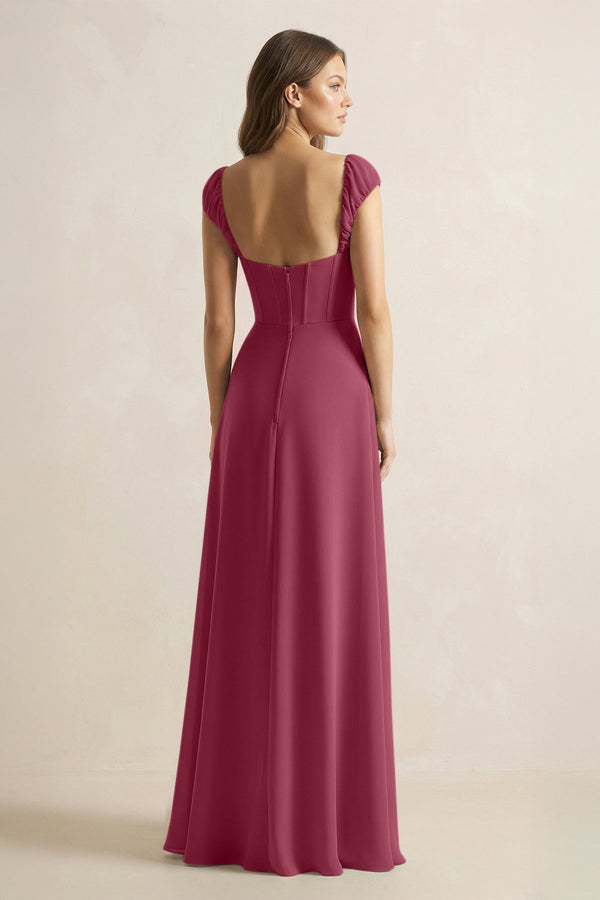 Sweetheart Corset A - Line Chiffon Bridesmaid Dress in Desert Rose - KissProm Bridesmaid Dresses