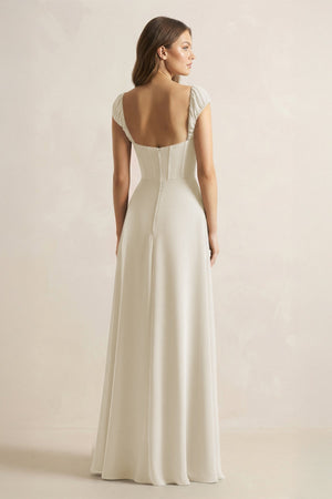 Sweetheart Corset A - Line Chiffon Bridesmaid Dress in Dove Gray - KissProm Bridesmaid Dresses