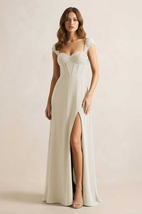 Sweetheart Corset A - Line Chiffon Bridesmaid Dress in Dove Gray - KissProm Bridesmaid Dresses