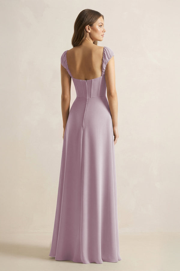 Sweetheart Corset A - Line Chiffon Bridesmaid Dress in Dusk - KissProm Bridesmaid Dresses