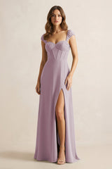 Sweetheart Corset A - Line Chiffon Bridesmaid Dress in Dusk - KissProm Bridesmaid Dresses
