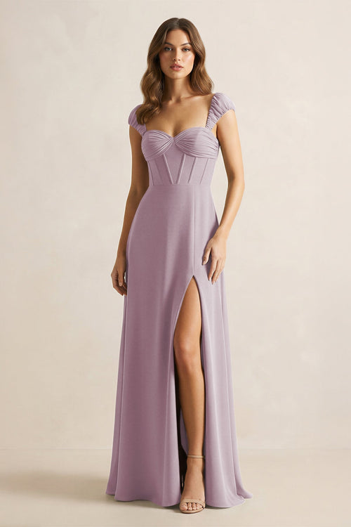 Sweetheart Corset A - Line Chiffon Bridesmaid Dress in Dusk - KissProm Bridesmaid Dresses