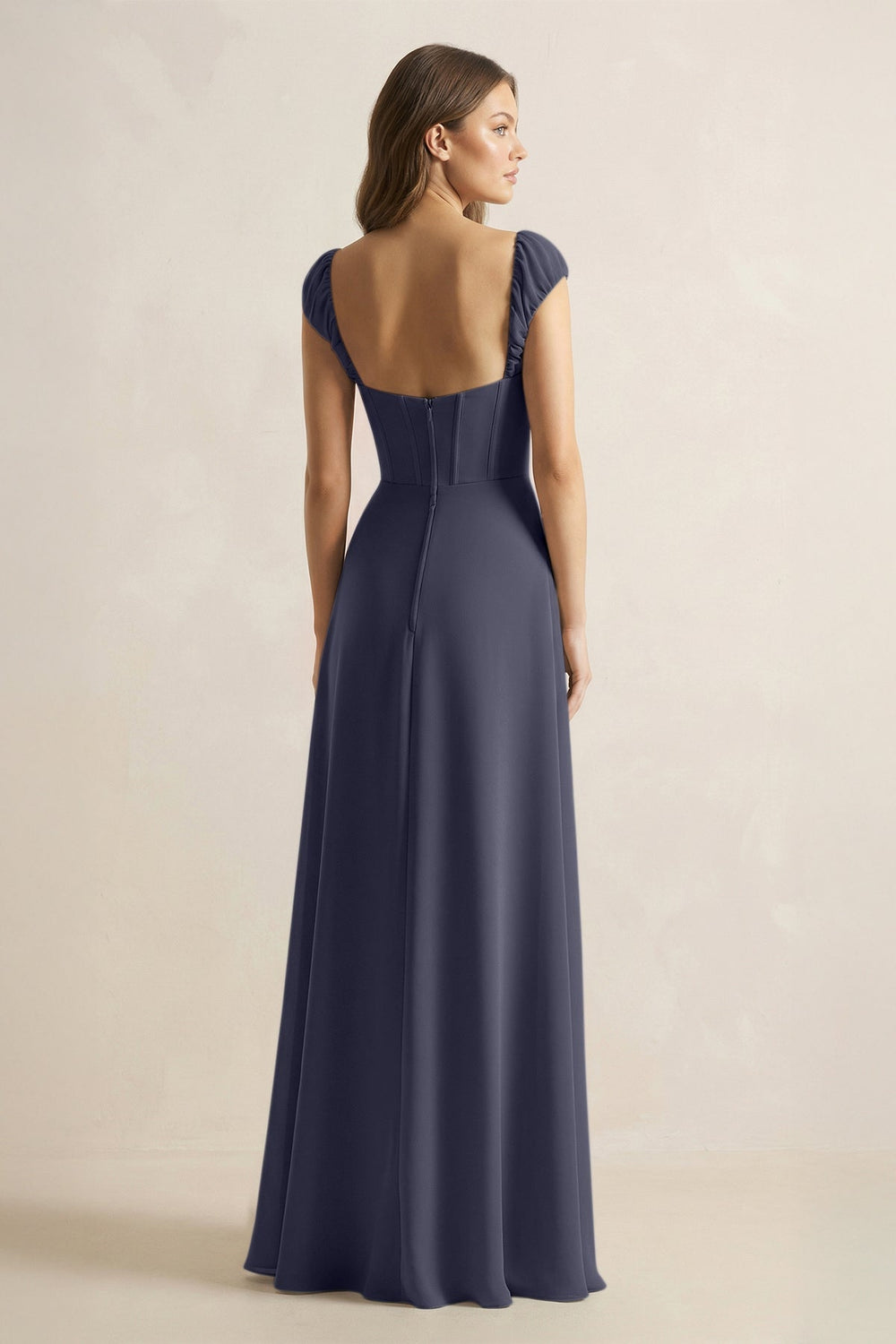 Sweetheart Corset A - Line Chiffon Bridesmaid Dress in Dusk Blue - KissProm Bridesmaid Dresses