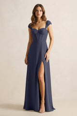 Sweetheart Corset A - Line Chiffon Bridesmaid Dress in Dusk Blue - KissProm Bridesmaid Dresses