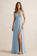 Sweetheart Corset A - Line Chiffon Bridesmaid Dress in Dusty Blue - KissProm Bridesmaid Dresses